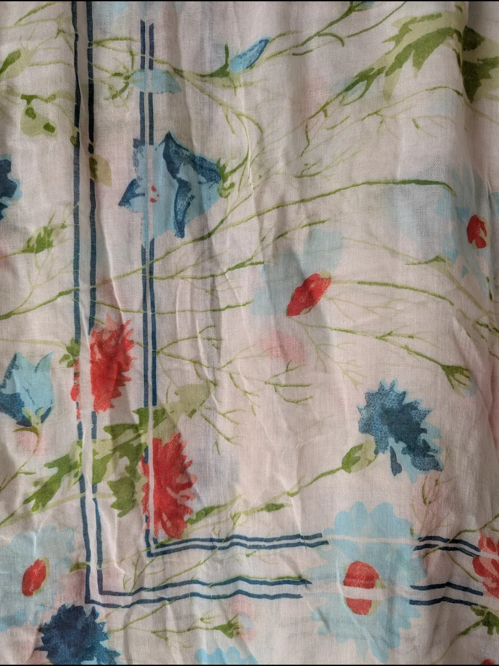Ariat Lightweight White Floral Scarf/Wrap with Blue, Pink, and Green Accents